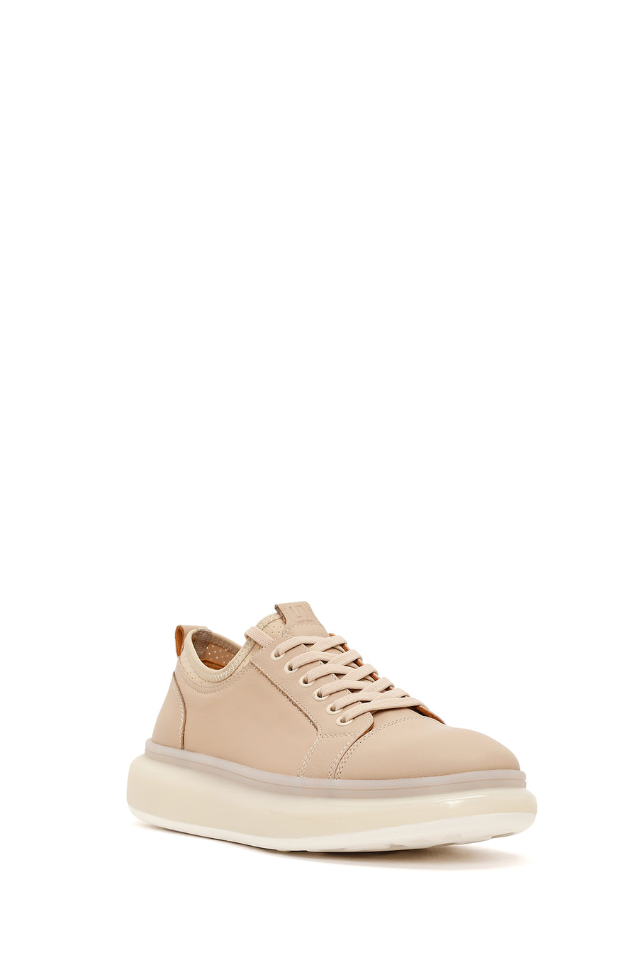 Erkek Bej Bağcıklı Kalın Tabanlı Deri Sneaker