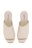 Women's Beige Leather Wedge Heel Slippers | Derimod