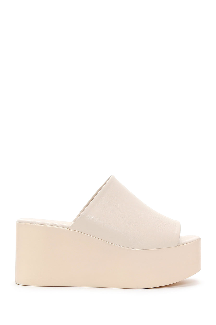 Women's Beige Leather Wedge Heel Slippers 23SFD151418 | Derimod