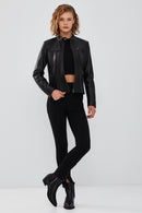 Marlyn Women's Black Short Leather Jacket | Derimod