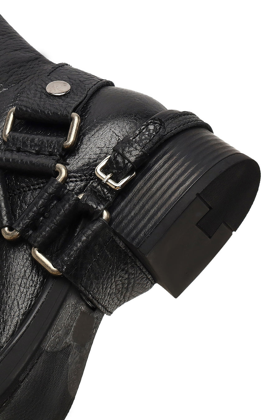 Women's Black Leather Biker Boot