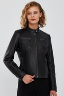 Marlyn Women's Black Short Leather Jacket | Derimod