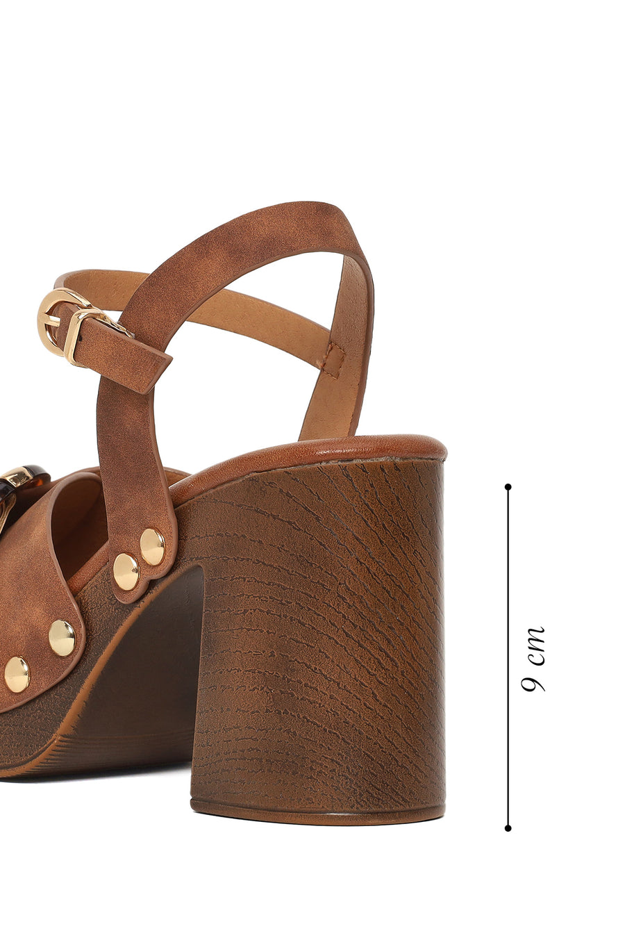 Woman Brown Ankle-Buckle Platform Chunky High-Heel Suede Sandals