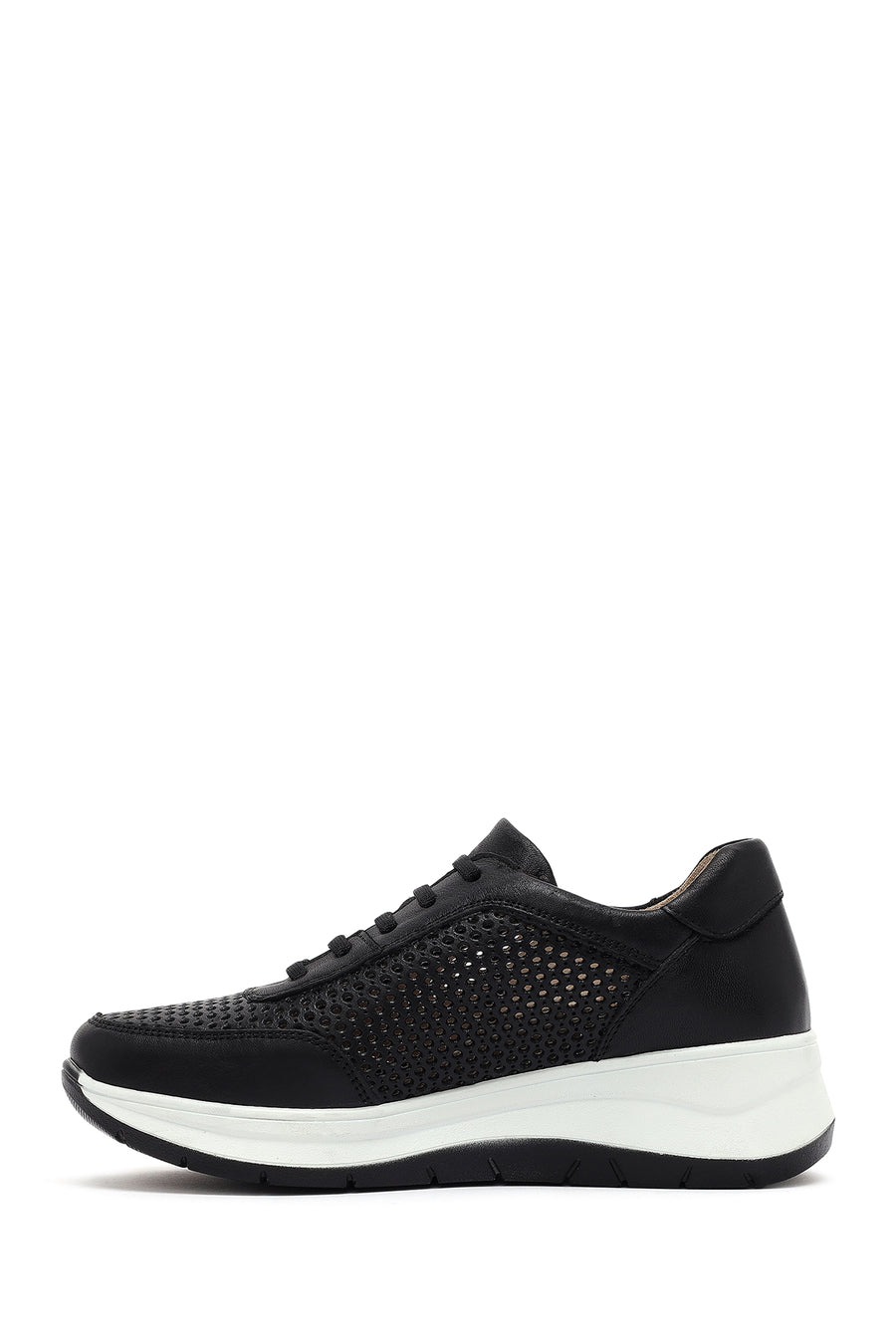 Kadın Siyah Bağcıklı Kalın Tabanlı Deri Sneaker