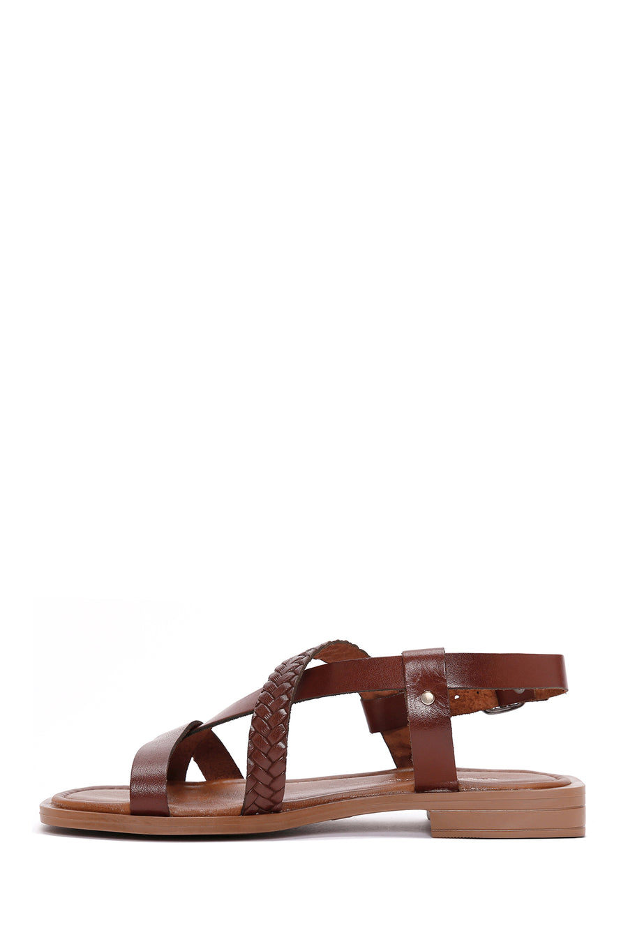 Women's Brown Knitted Detailed Leather Bodrum Sandals