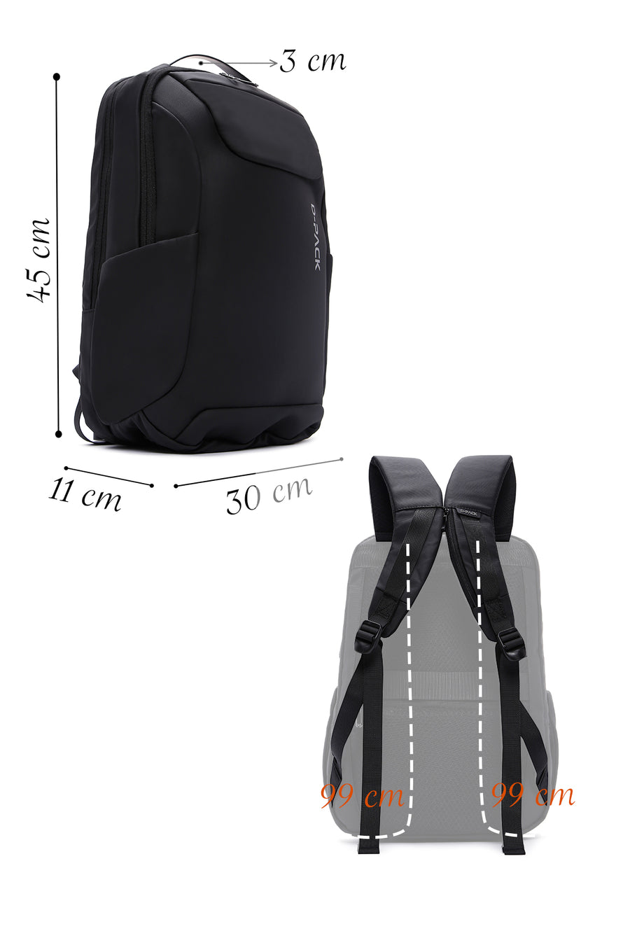 D-Pack Unisex Siyah Teknolojik Kumaş Hardcase Sırt Çantası