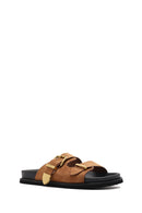Women's Brown Buckled Suede Slippers | Derimod