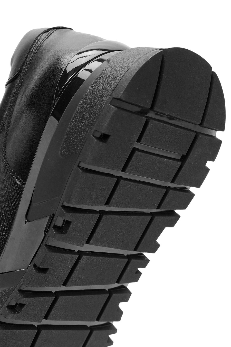 Erkek Siyah Bağcıklı Kalın Tabanlı Deri Sneaker