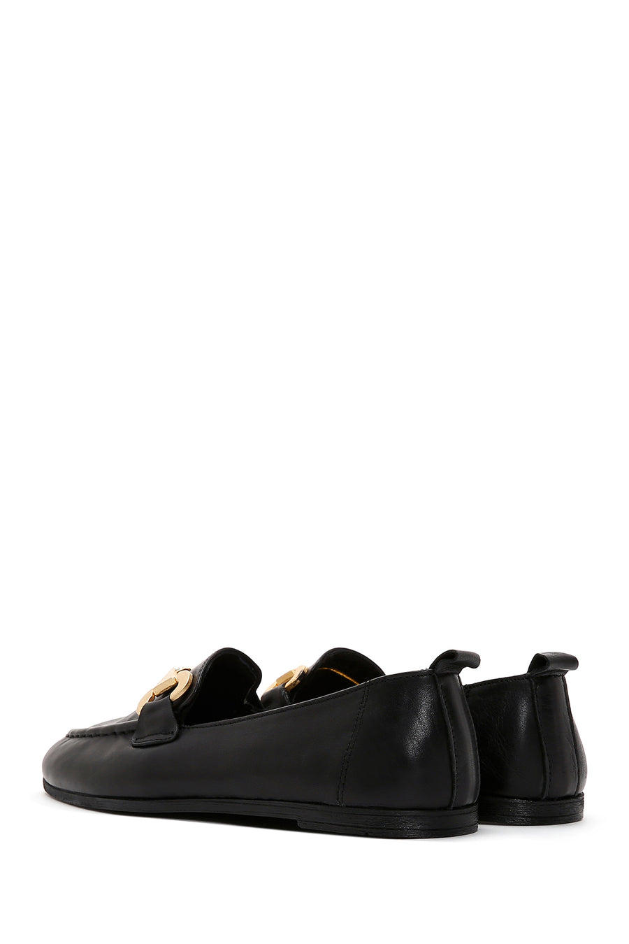 Women's Black Buckled Leather Masculine Loafer