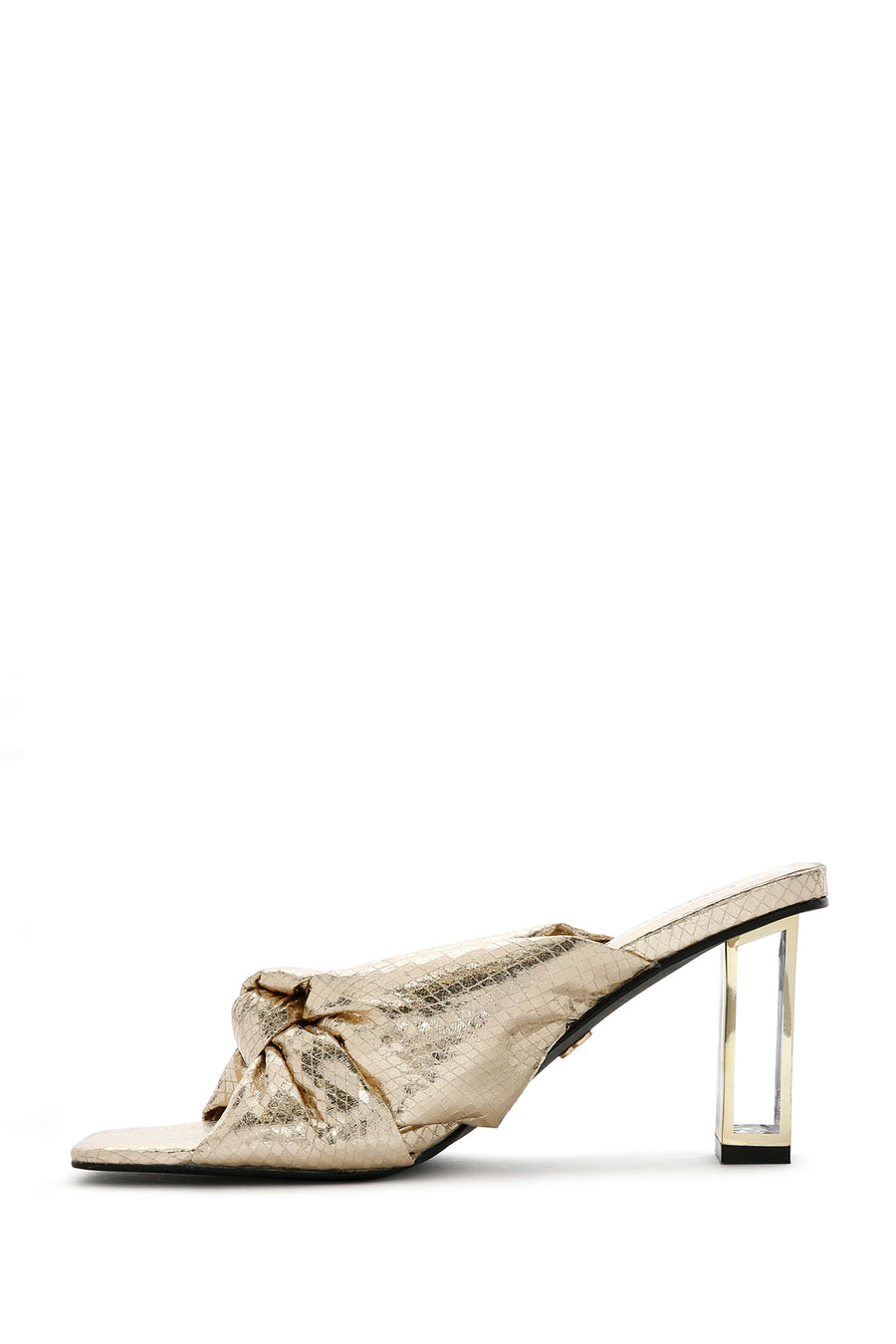 Women's Gold Transparent Thick Heeled Metallic Slippers