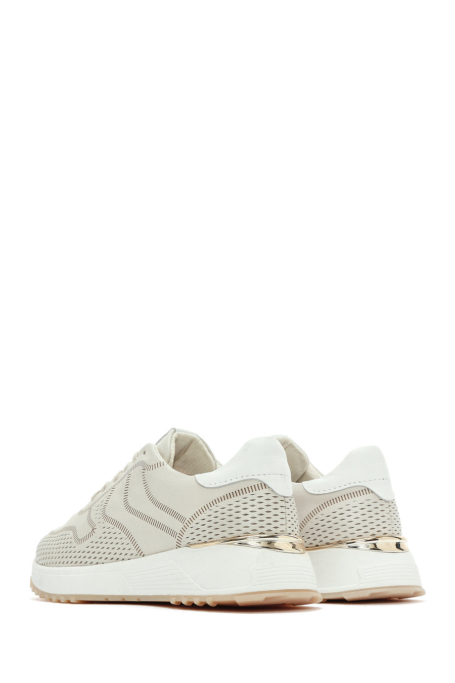 Kadın Krem Bağcıklı Kalın Tabanlı Deri Sneaker