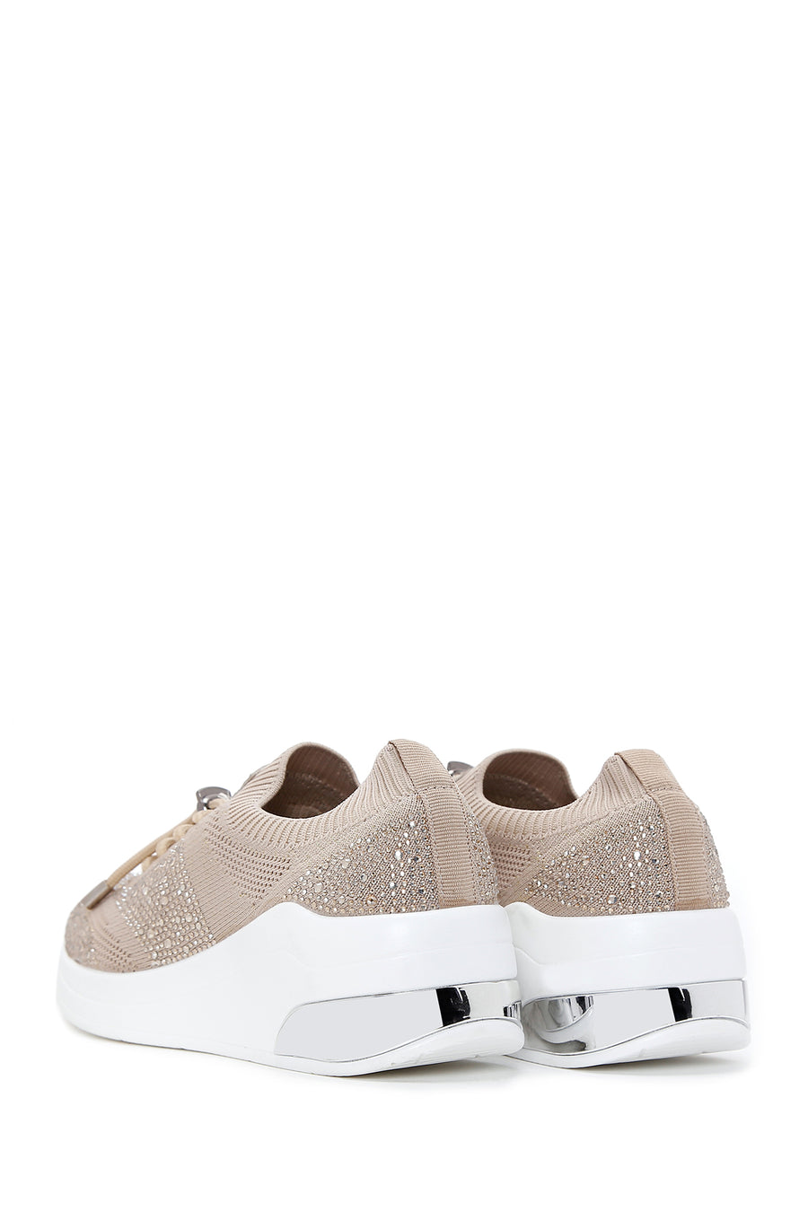 Kadın Bej Taşlı Kalın Tabanlı Sneaker