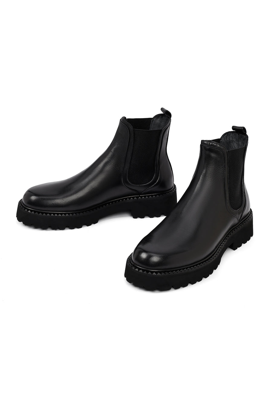 Male Black Thick-Soled Leather Chelsea Boots