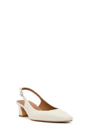 Women's Cream Open-Back Short Chunky Heel Leather Shoes | Derimod