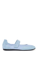 Women's Blue Strap Leather Sport Ballet Flats | Derimod