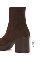 Woman Brown Zip Closure Platform Chunky Heeled Suede Boots | Derimod