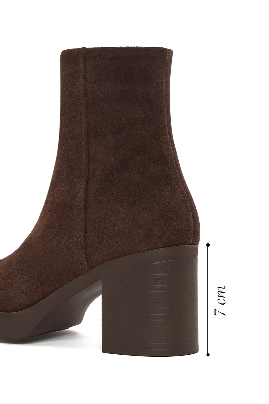 Woman Brown Zip Closure Platform Chunky Heeled Suede Boots