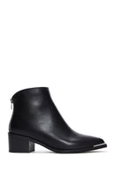 Women's Black Leather Zippered Heeled Classic Boots | Derimod