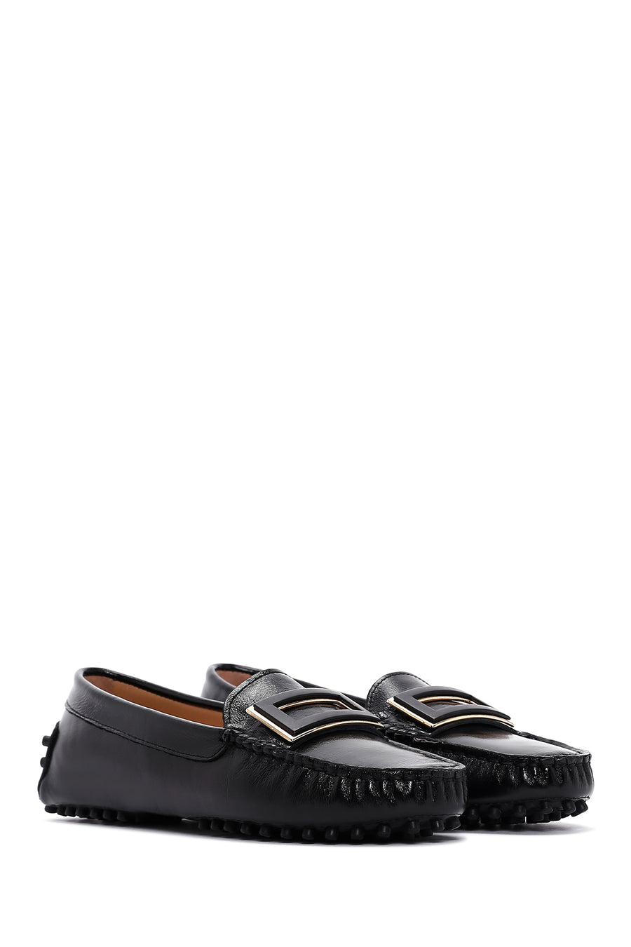 Women's Black Patent Leather Buckle Loafer