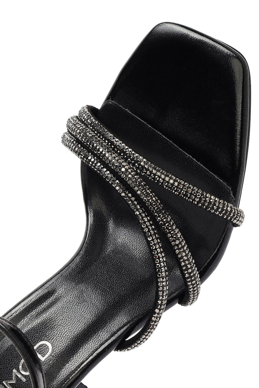Women's Black Ankle Strap Stone Thin Heel Sandals
