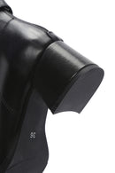 Women's Black Zipper Heeled Leather Boots | Derimod