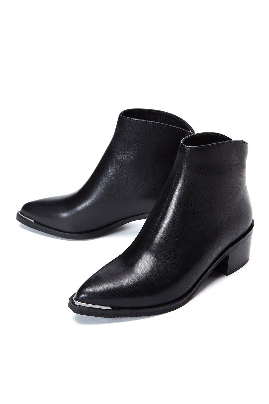 Women's Black Leather Zippered Heeled Classic Boots