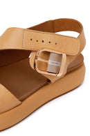 Woman Beige Buckled Thick-Soled Leather Sandal | Derimod