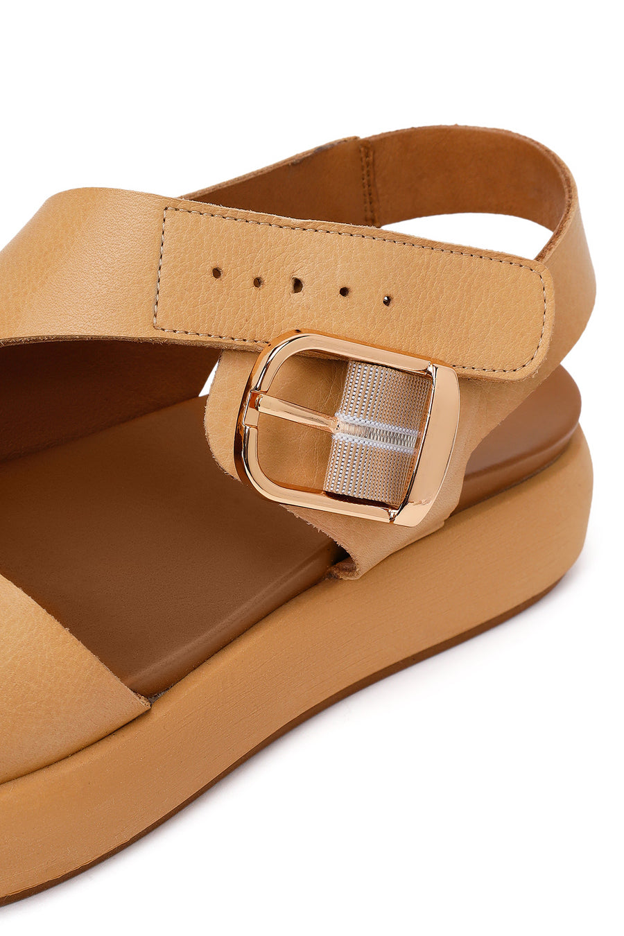 Woman Beige Buckled Thick-Soled Leather Sandal