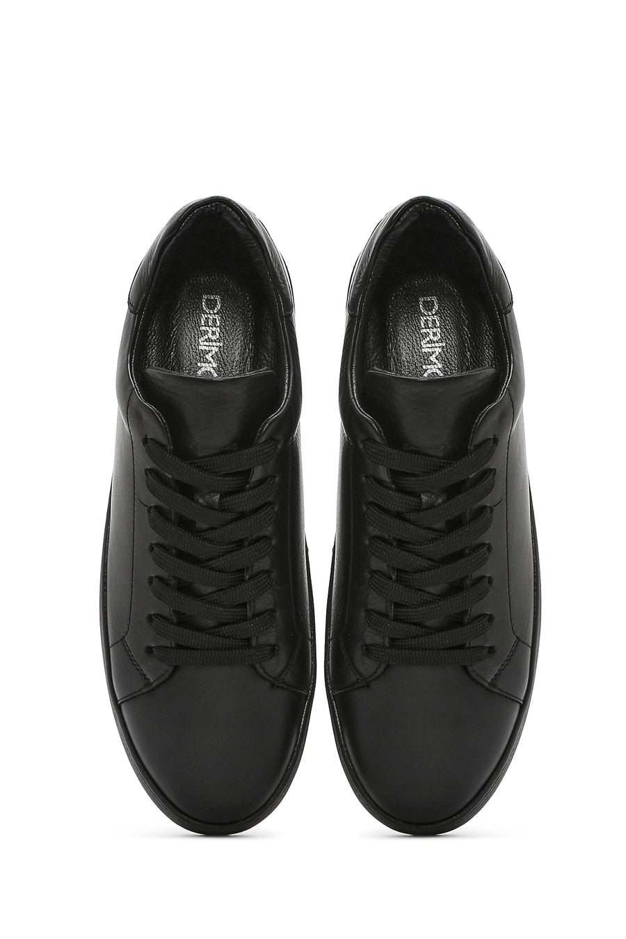 Erkek Siyah Bağcıklı Deri Sneaker