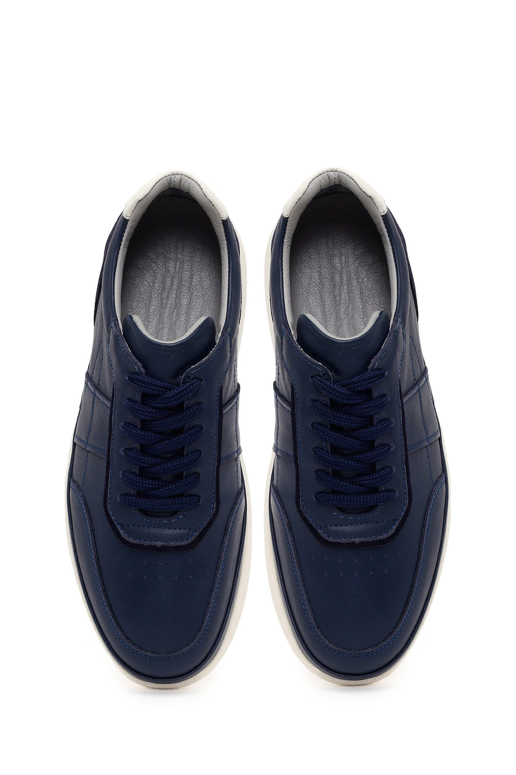 Erkek Lacivert Bağcıklı Deri Casual Sneaker
