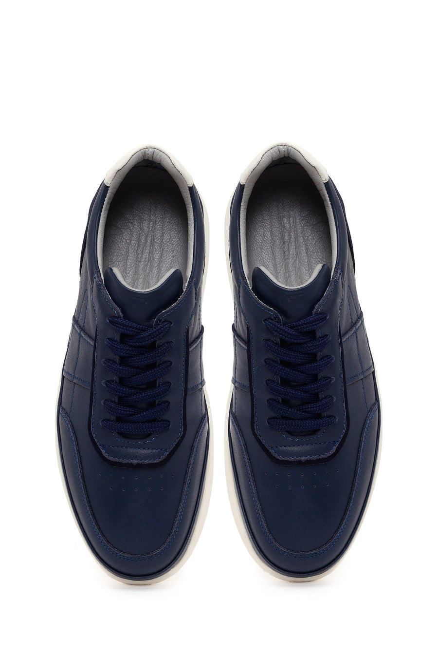 Erkek Lacivert Bağcıklı Deri Casual Sneaker