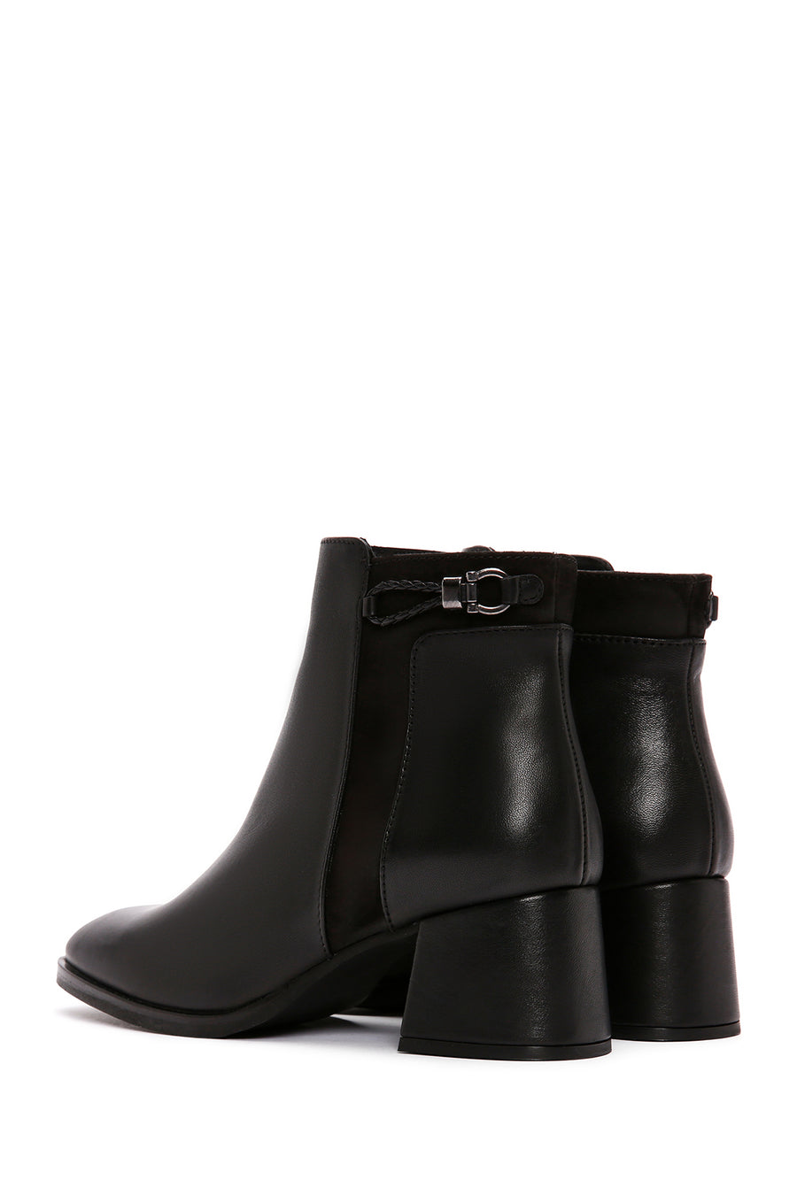 Women's Black Zipper Heeled Leather Boots