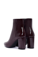 Derimod Gritti Women's Burgundy Zippered Thick Heeled Patent Leather Boots | Derimod