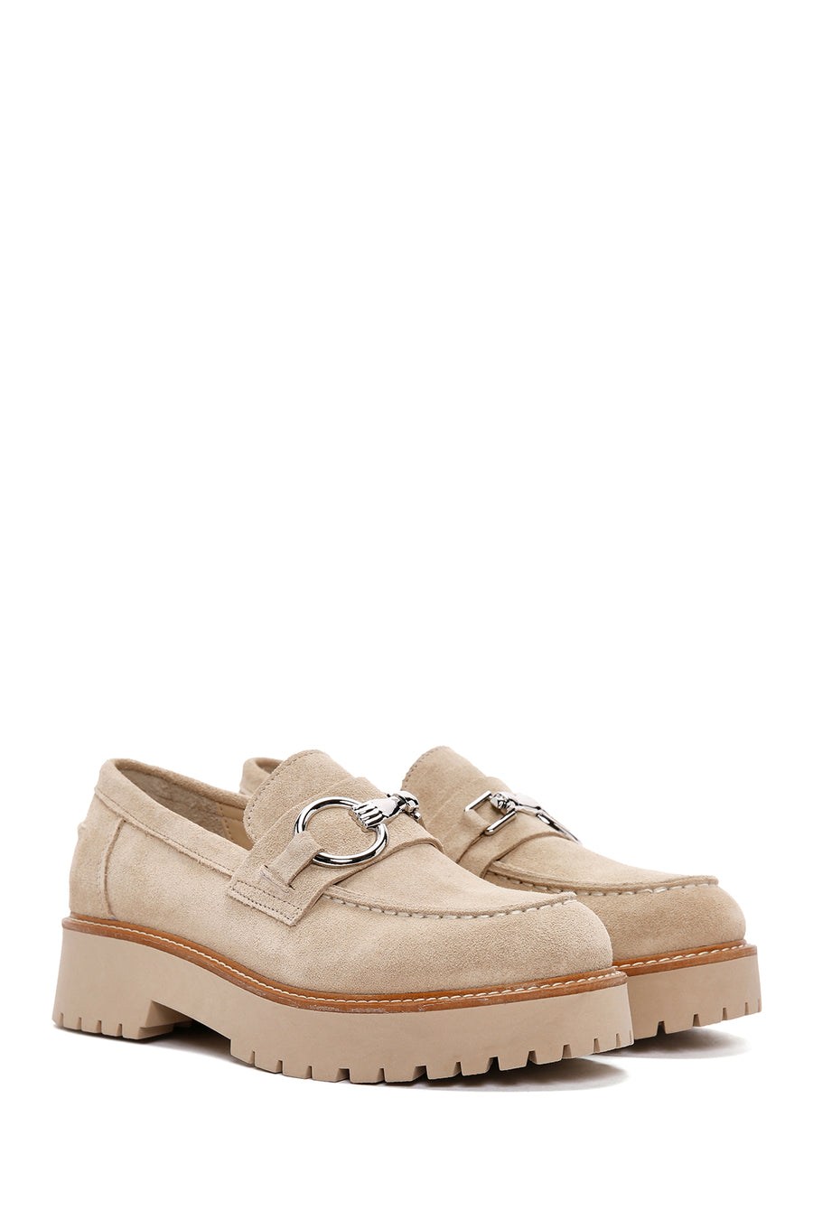 Women's Beige Thick Soled Suede Leather Masculine Loafer