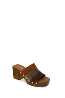 Woman Multicolored Thick-Heeled Suede Slipper | Derimod