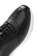 Men's Black Crocodile Patterned Lace-Up Leather Sneakers | Derimod