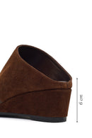 Women's Brown Platform Suede Leather Slippers | Derimod