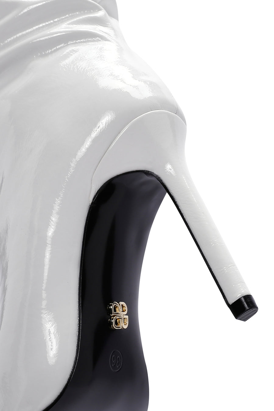 Women's White Thin Heeled Patent Leather Boots