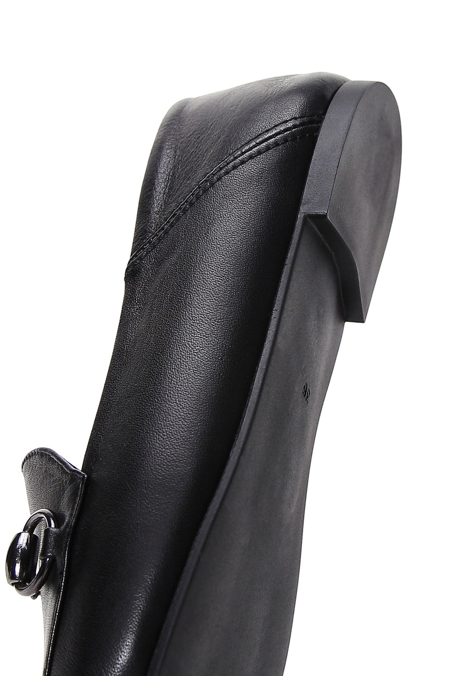 Kadın Siyah Tokalı Deri Maskülen Loafer