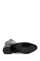 Women's Black Thick Heeled Leather Cowboy Boots | Derimod