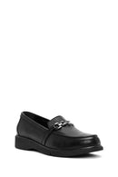 Woman Black Buckled Leather Comfort Loafer | Derimod