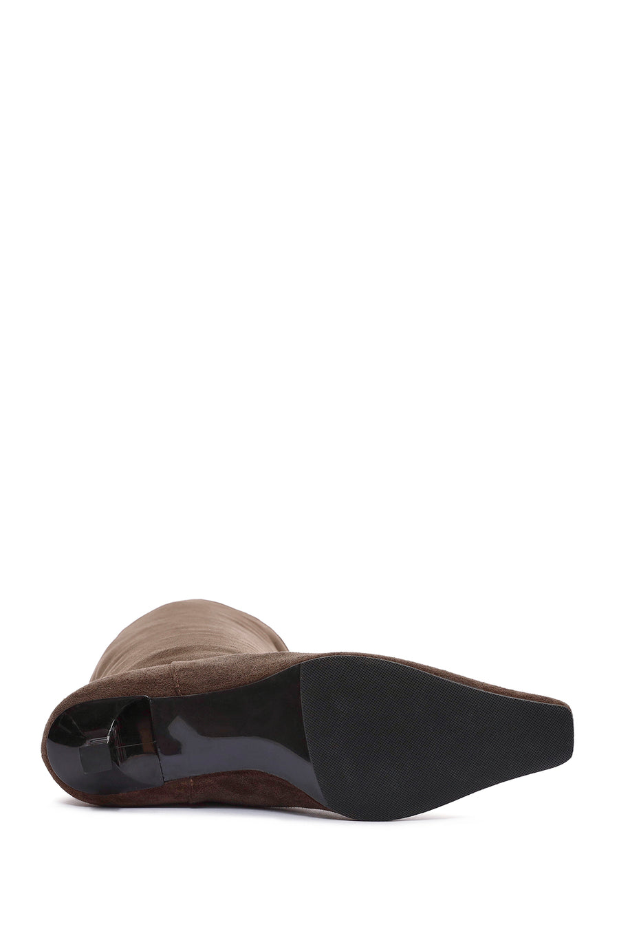 Women's Brown Thin Low Heel Suede Leather Boots