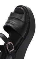 Women's Black Leather Thick Sole Comfort Sandals | Derimod