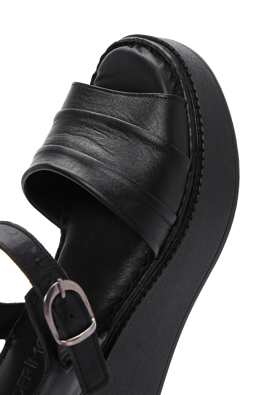 Women's Black Leather Thick Sole Comfort Sandals