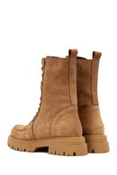 Women's Camel Zippered Thick-Soled Nubuck Leather Ankle Boots | Derimod
