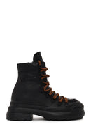 Harley Davidson Woman Black Shorbone Zip Closure Thick-Soled Leather Combat Boots | Derimod