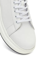 Men's White Lace-up Thick-Sole Leather Sneaker | Derimod