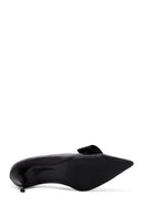 Woman Black Short Thin-Heeled Leather Shoes | Derimod