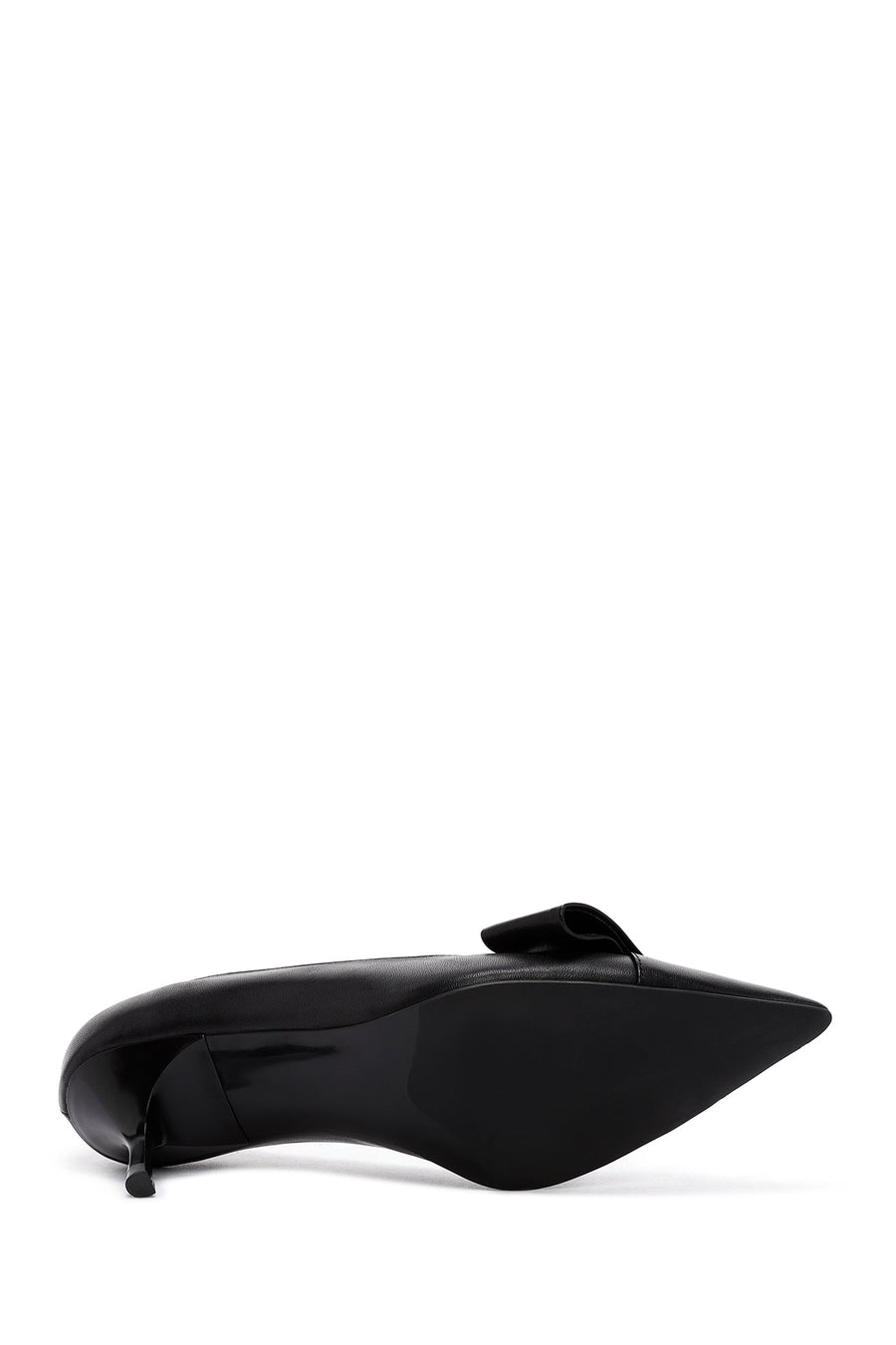 Woman Black Short Thin-Heeled Leather Shoes