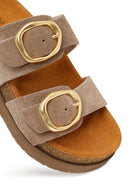Woman Mink Double-Buckle Thick-Soled Suede Slipper | Derimod